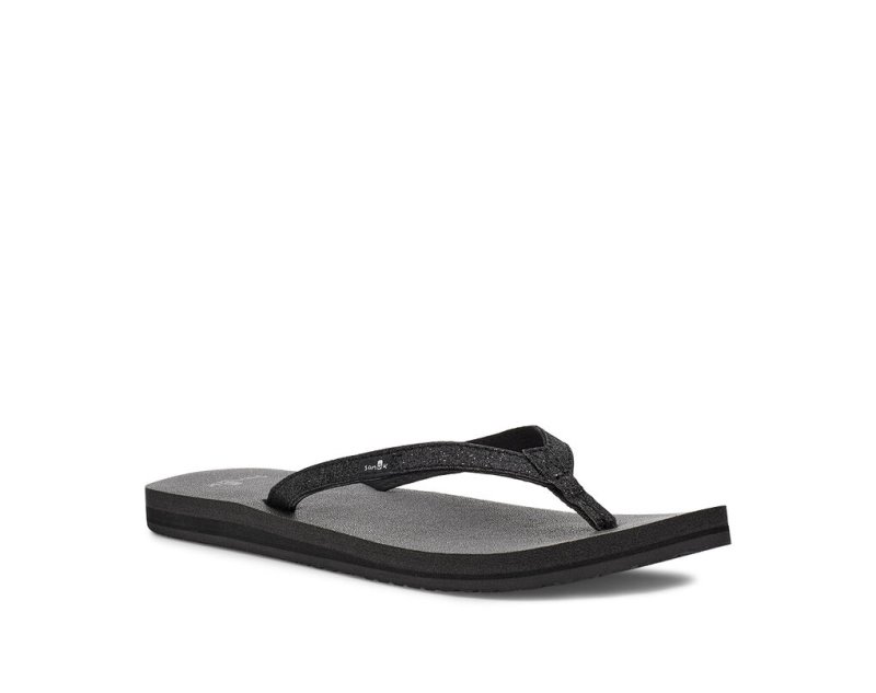 Sanuk Womens Yoga Joy Sparkle Black Flip Flops | FUNZKT841